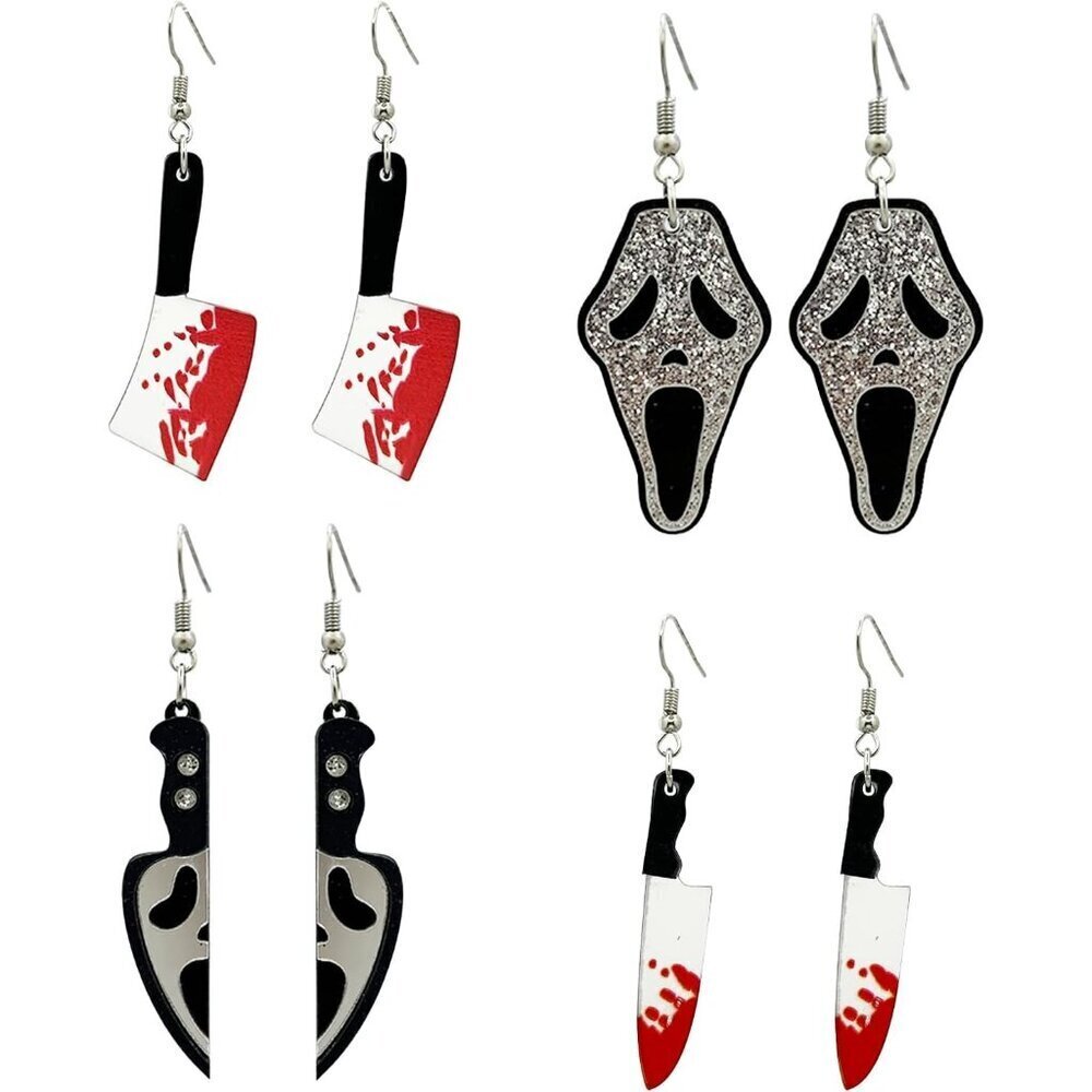 Gothic Acrylic Dangle Ghost Knife Earrings Halloween Costume Accessories